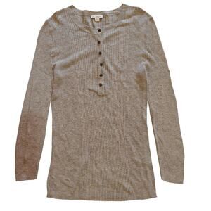 Gap Ribbed Henley Top Beige Long Sleeve Button Front Knit Size M
